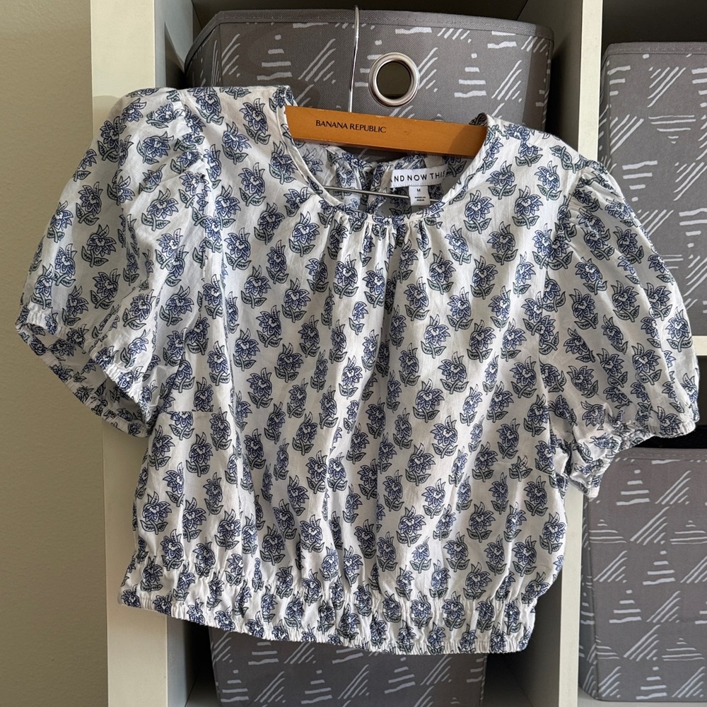 Blue and White Floral Crop Top
